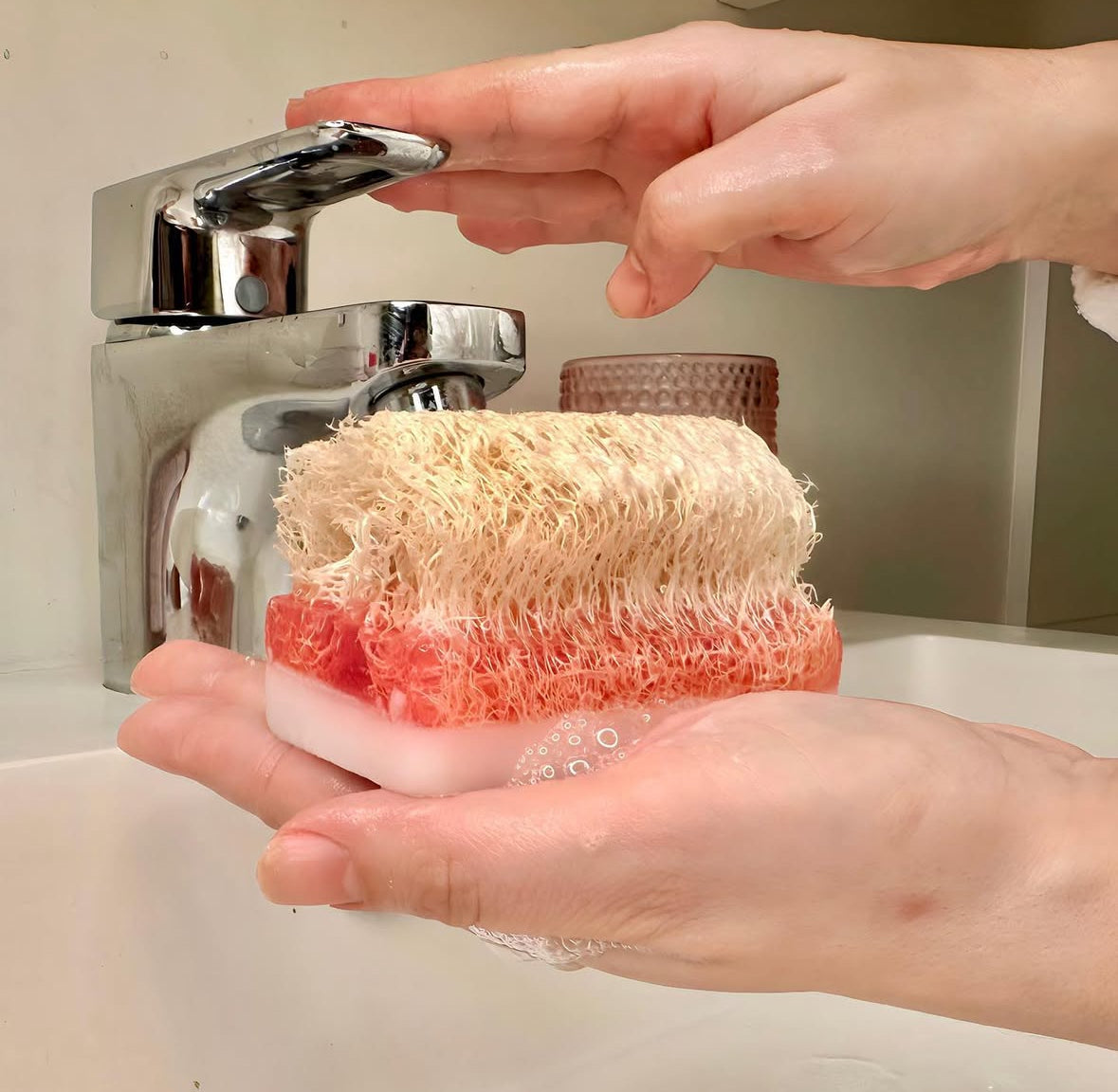 Loofah soap with Rosewater & Goatmilk